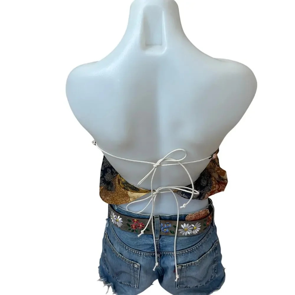 Bandana Halter Top Cropped One Size Western Patchwork Festival Convertible - Picture 10 of 10
